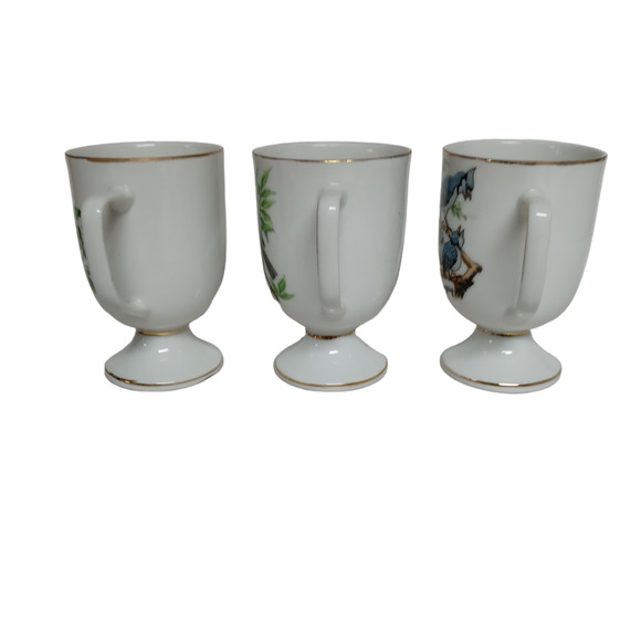 Vintage Bird Pedestal Mugs Set of 3 Robin Sparrow Blue Jay Audubon Style Cups - Picture 7 of 12